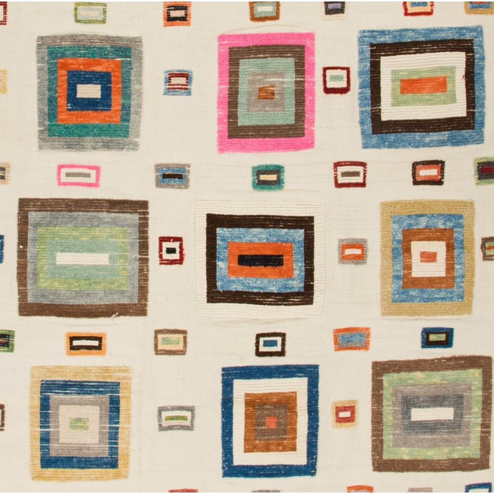 Multicolor High and Low pile Rug with Geometric Design, All Wool. Custom Options Available