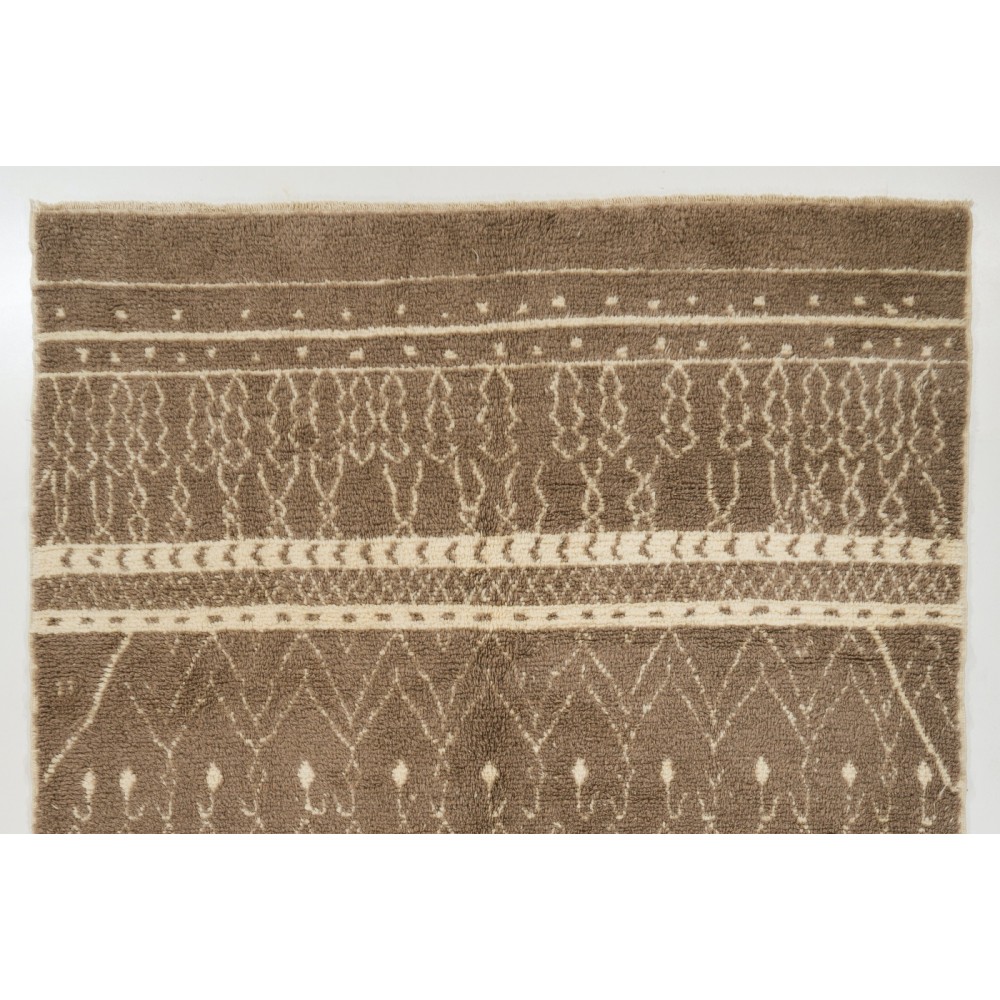 Contemporary Handmade Moroccan Rug in Latte Brown and Beige Colors