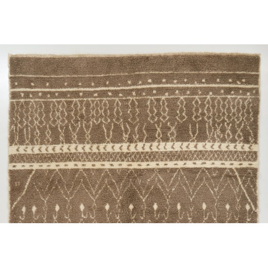 Contemporary Moroccan Rug in Latte Brown and Beige Colors