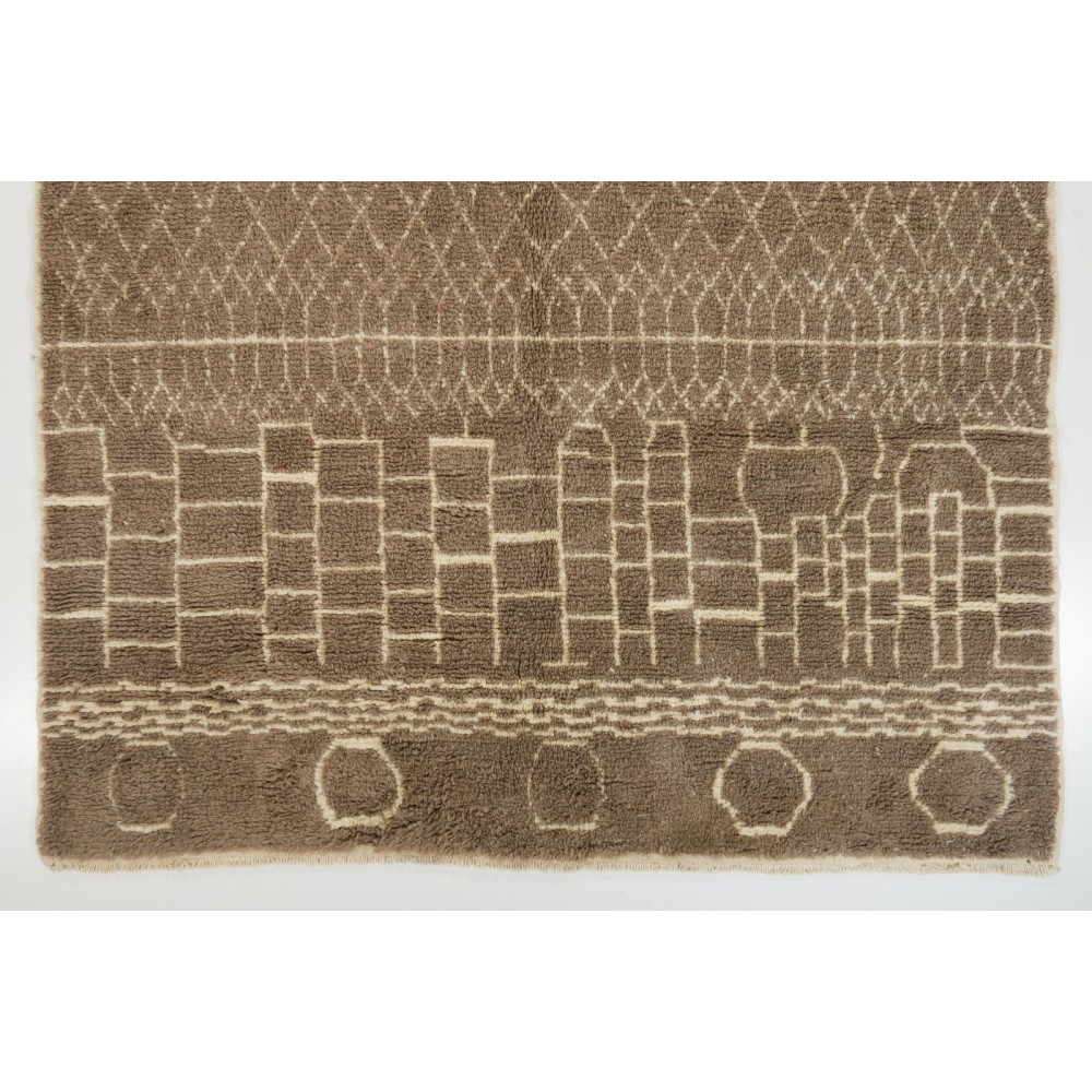 Contemporary Handmade Moroccan Rug in Latte Brown and Beige Colors