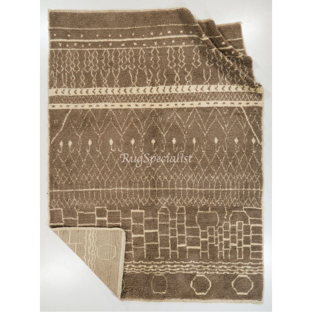 Contemporary Handmade Moroccan Rug in Latte Brown and Beige Colors