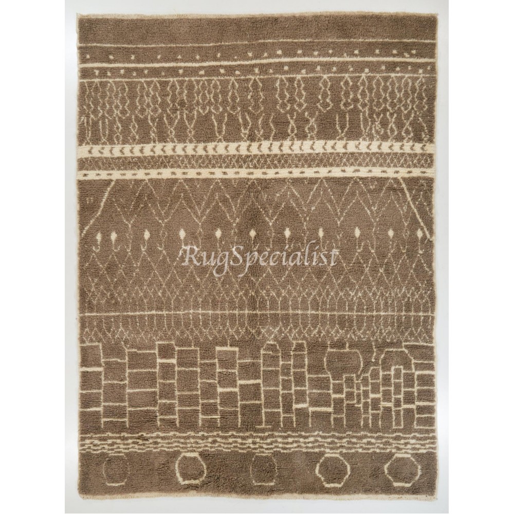 Contemporary Handmade Moroccan Rug in Latte Brown and Beige Colors