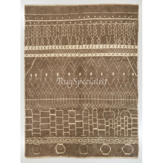 Contemporary Handmade Moroccan Rug in Latte Brown and Beige Colors