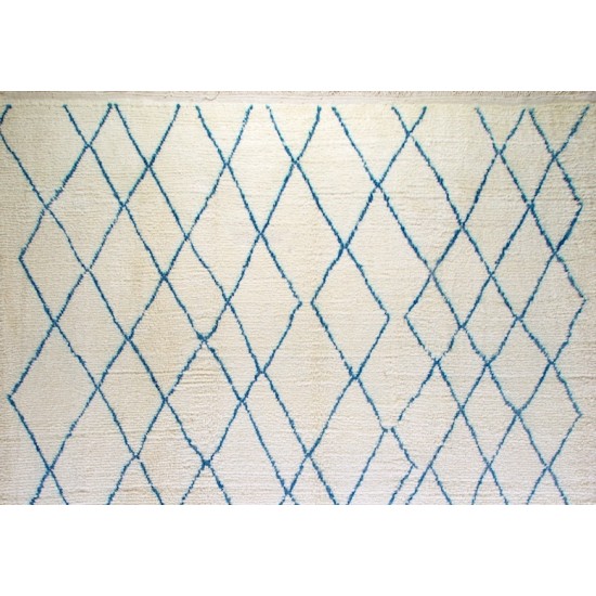 Contemporary Moroccan Wool Rug in Ivory and Blue Contemporary Moroccan Wool Rug in Ivory and Blue