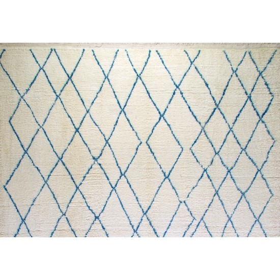 Moroccan Rug. 100% Wool. Ivory & Blue Colors. Custom Options Available