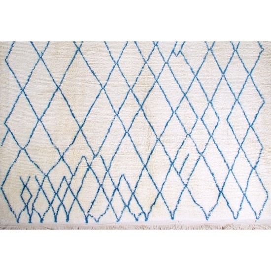 Moroccan Rug. 100% Wool. Ivory & Blue Colors. Custom Options Available