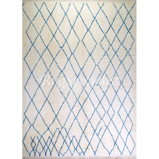 Contemporary Moroccan Wool Rug in Ivory and Blue Contemporary Moroccan Wool Rug in Ivory and Blue
