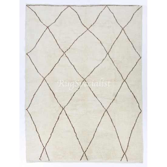 Boho Chic Moroccan Rug with Dark Gray Lines, 100% Natural Wool