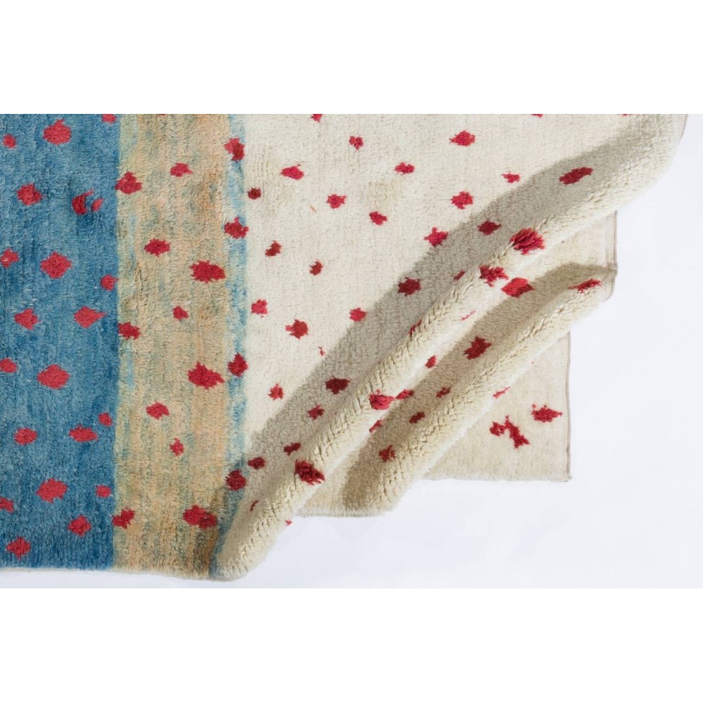 Handmade Blue, Red & Beige Tulu Rug. Premium Quality Moroccan Shaggy Carpet. All Wool