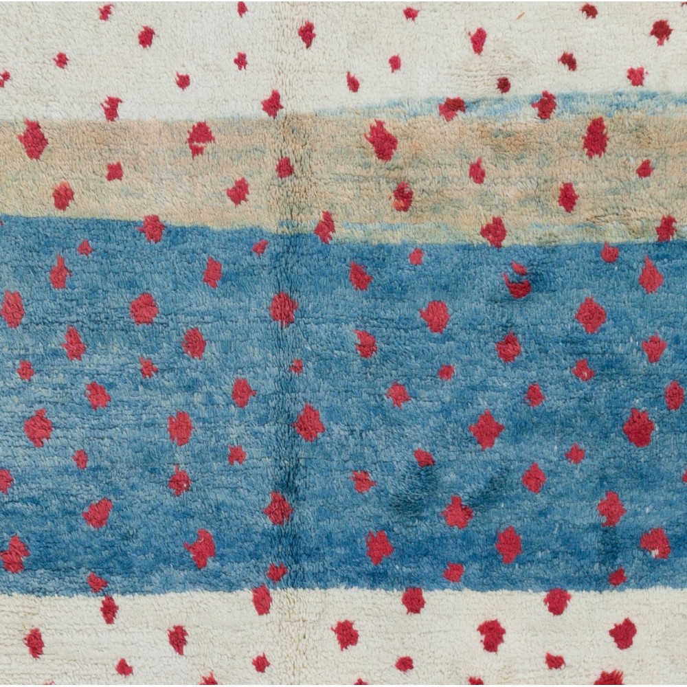 Handmade Blue, Red & Beige Tulu Rug. Premium Quality Moroccan Shaggy Carpet. All Wool