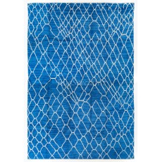 Modern Moroccan Berber Tulu Rug in Blue & Cream Colors. 100% Wool. Custom Options Available