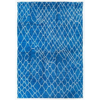 Modern Moroccan Berber Tulu Rug in Blue & Cream Colors. 100% Wool. Custom Options Available