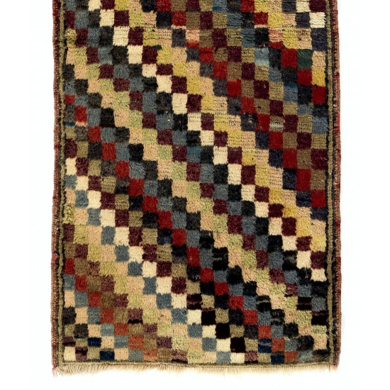 Checkered Design Anatolian Tulu Runner. Vintage Handmade Rug