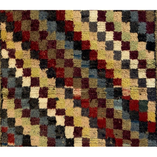 Checkered Design Anatolian Tulu Runner. Vintage Handmade Rug Checkered Design Anatolian Tulu Runner. Vintage Handmade Rug