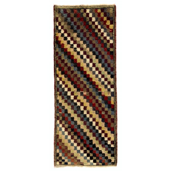 Checkered Design Anatolian Tulu Runner. Vintage Handmade Rug Checkered Design Anatolian Tulu Runner. Vintage Handmade Rug