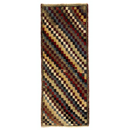 Checkered Design Anatolian Tulu Runner. Vintage Handmade Rug