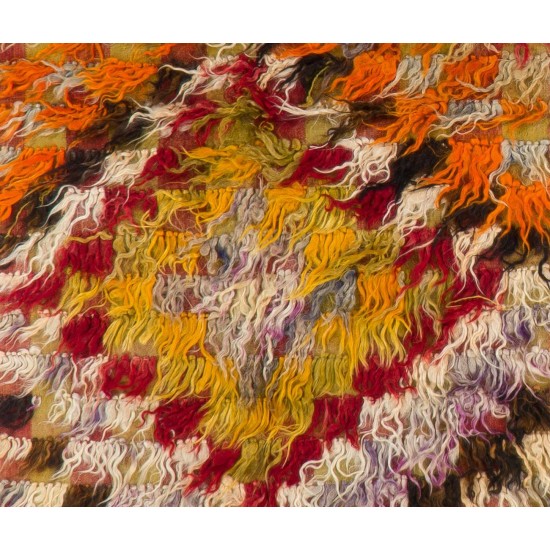 Mid-Century Shag Pile Mohair Tulu Rug, One of a Kind Colorful Runner