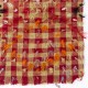 Vintage Handwoven Checkered Kilim Rug with Red and Beige Checkered Design and Colorful Wool Pom Pom Vintage Handwoven Checkered Kilim Rug with Red and Beige Checkered Design and Colorful Wool Pom Pom