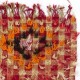 Vintage Handwoven Checkered Kilim Rug with Red and Beige Checkered Design and Colorful Wool Pom Pom Vintage Handwoven Checkered Kilim Rug with Red and Beige Checkered Design and Colorful Wool Pom Pom