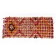 Checkered Vintage Kilim Rug with Red and Mint Green Colors and Wool Pom Poms