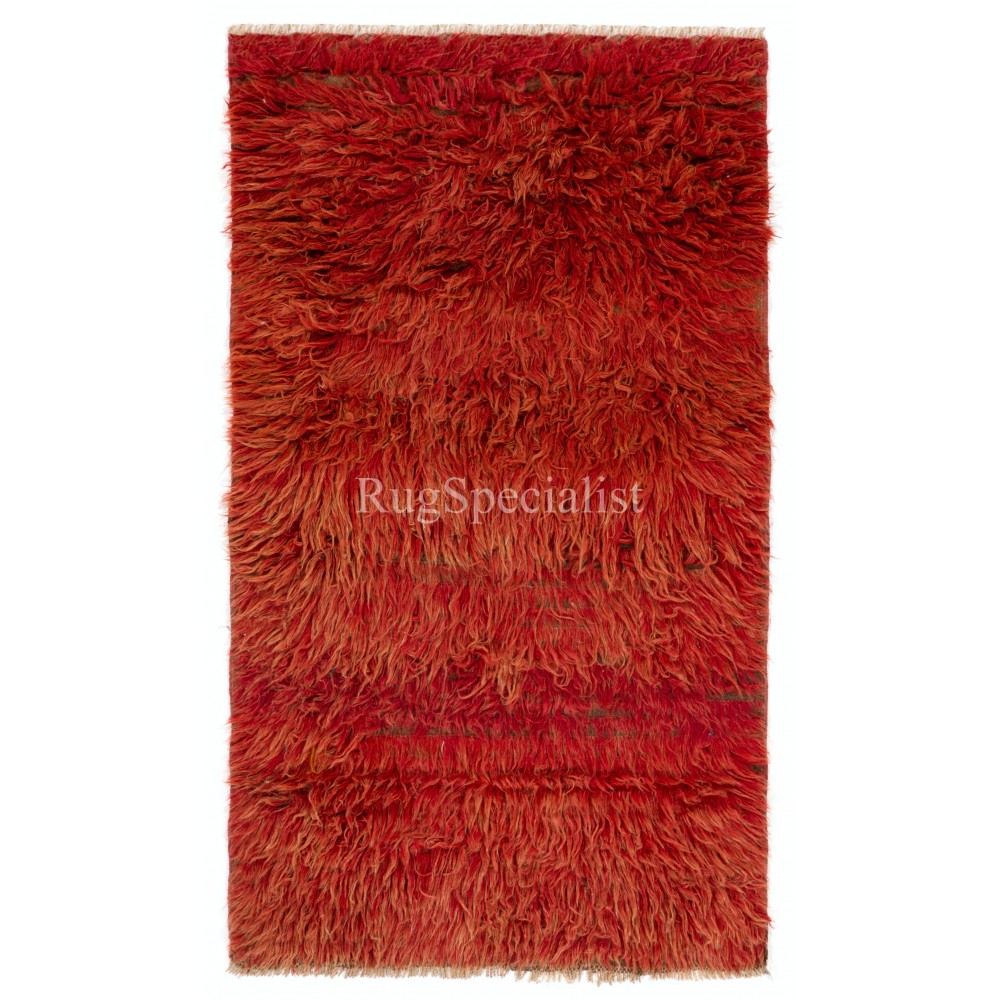 Solid Red Color Handmade Tulu Rug, 100% Wool. Custom Options Available