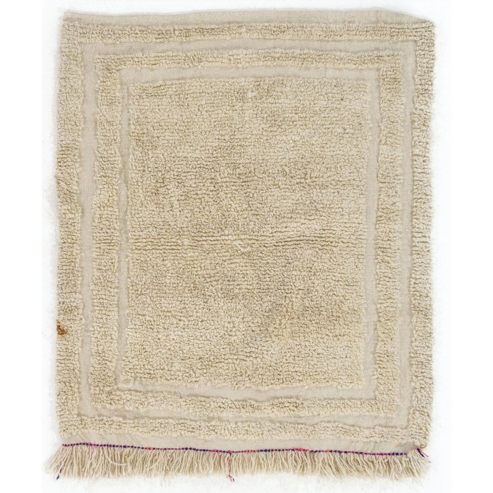 Minimalist Vintage Turkish "Tulu" Rug made of Natural Undyed Wool