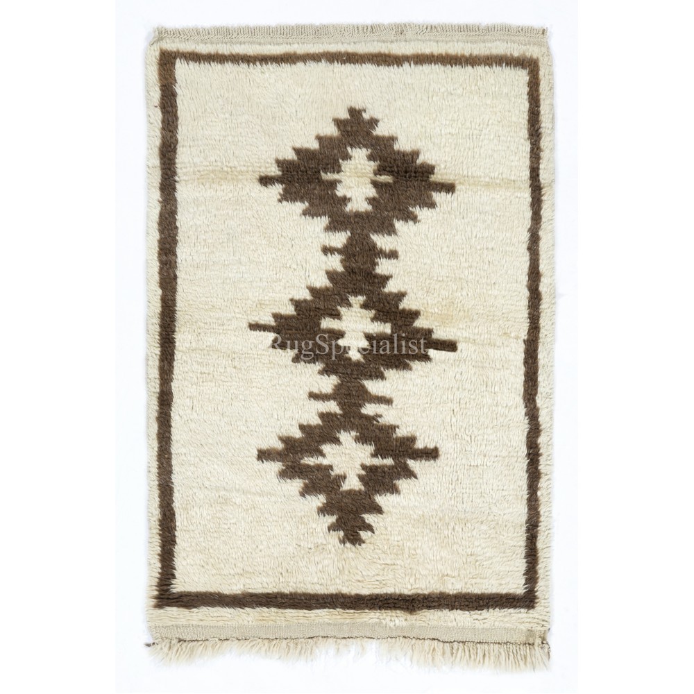 Moroccan Berber Style Tulu Rug, 100% Natural Wool. Hand-knotted Beni Ourain Carpet. Custom Options Available