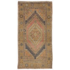 Vintage Handmade Turkish Village Rug with Subtle Colors, Soft Wool Pile