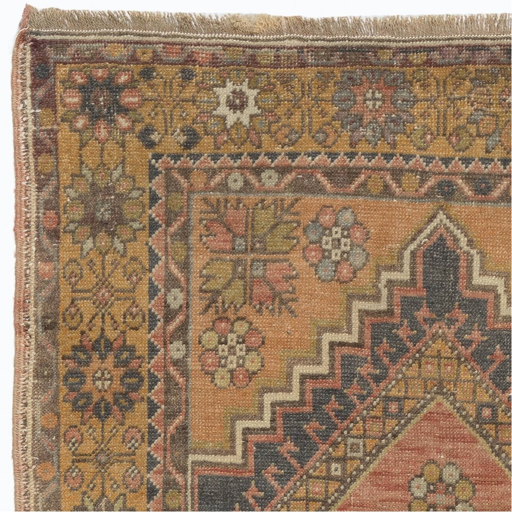 Vintage Handmade Turkish Village Rug with Subtle Colors, Soft Wool Pile
