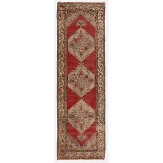 Antique Handmade Turkish Oushak Runner Rug, 100% Wool