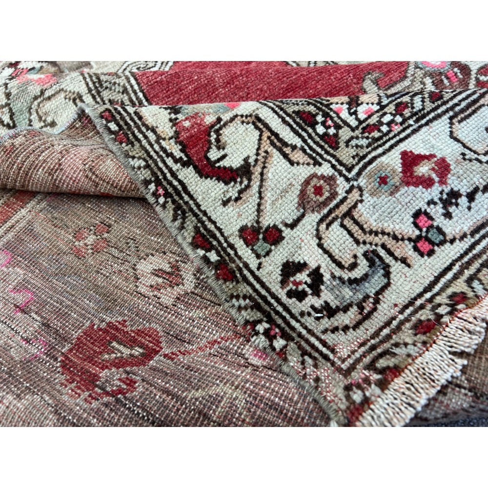 Antique Handmade Turkish Oushak Runner Rug, 100% Wool
