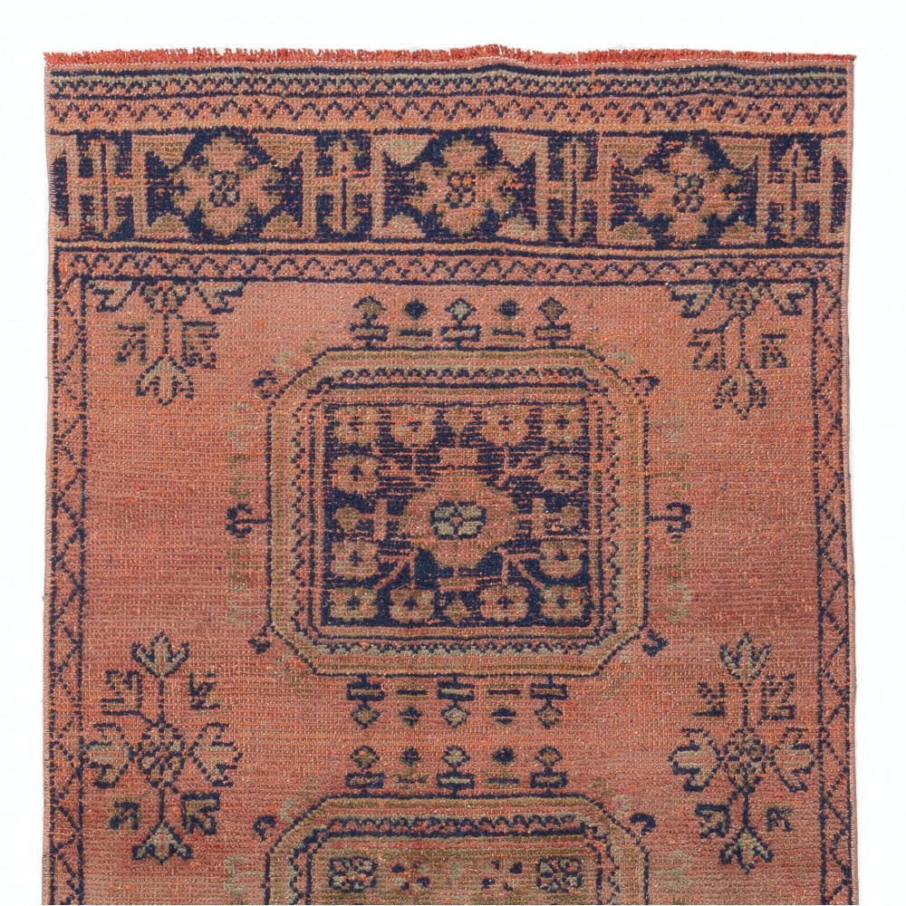 One of a Pair Handmade Anatolian Runner Rug. Vintage Wool Hallway Carpet