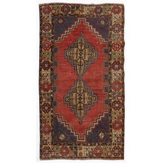 Vintage Handmade Turkish Village Rug, 100% Wool, One of a Kind