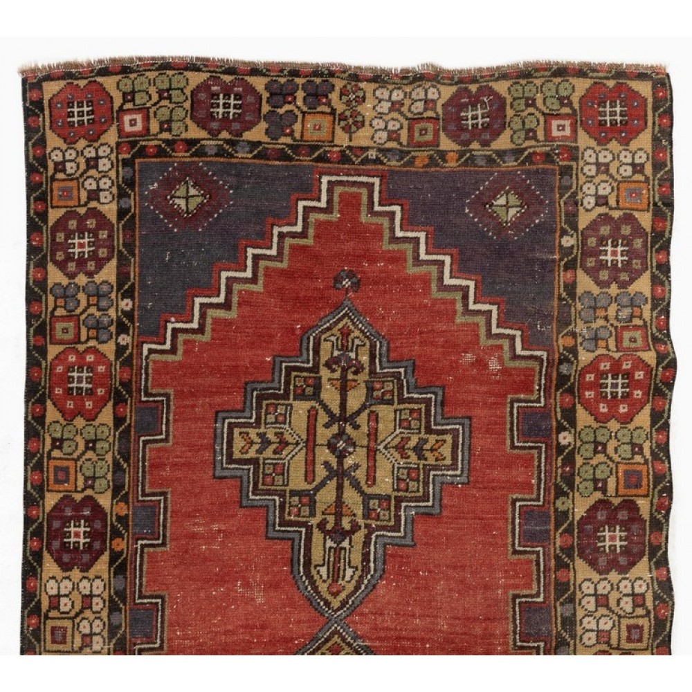 Vintage Handmade Turkish Village Rug, 100% Wool, One of a Kind