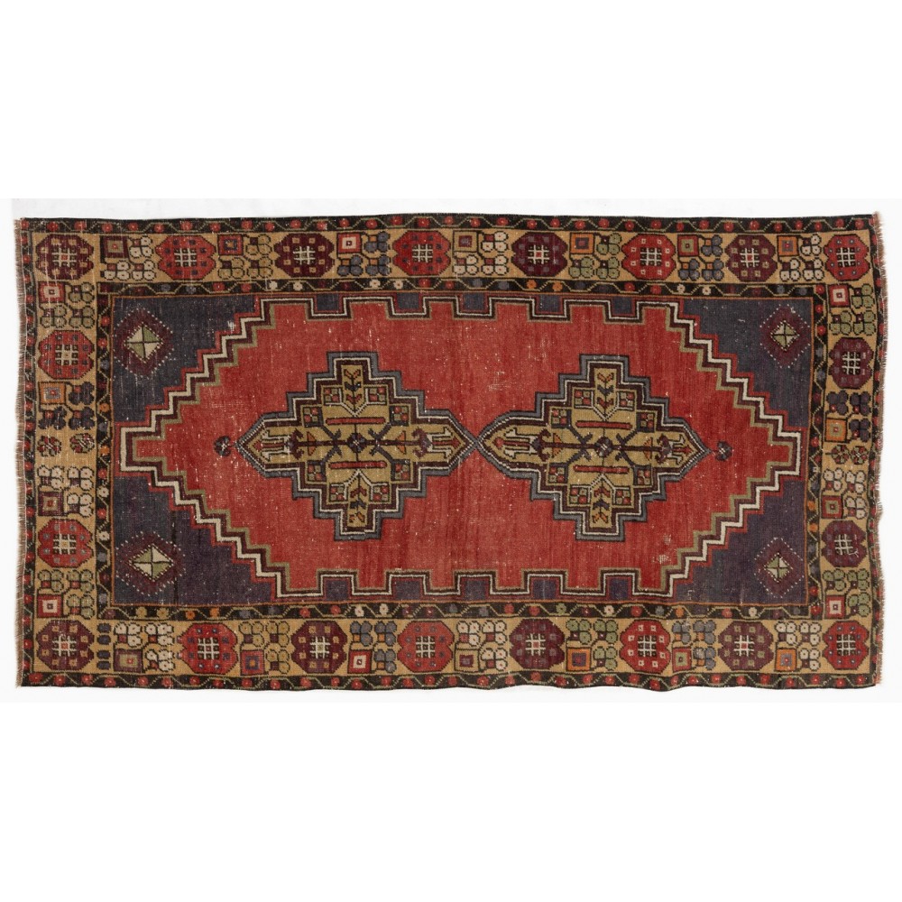 Vintage Handmade Turkish Village Rug, 100% Wool, One of a Kind