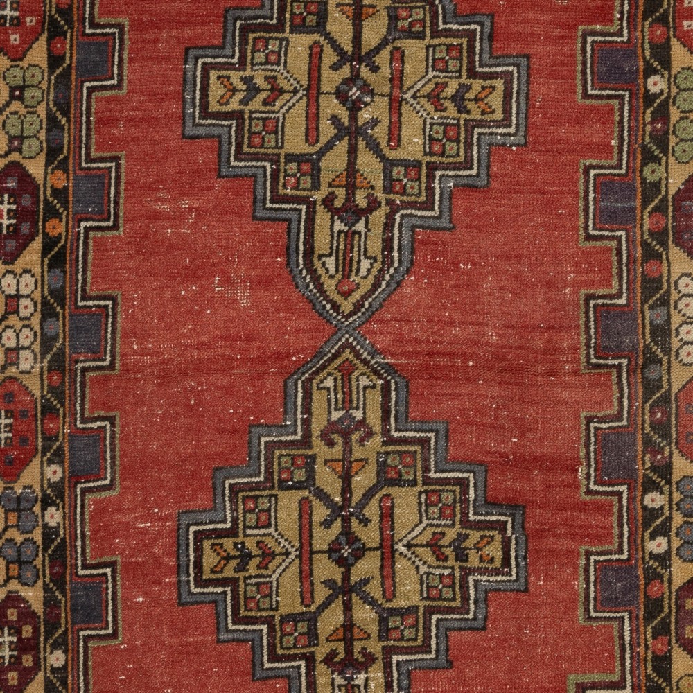 One-of-a-Kind Vintage Handmade Turkish Village Rug, 100% Wool One-of-a-Kind Vintage Handmade Turkish Village Rug, 100% Wool