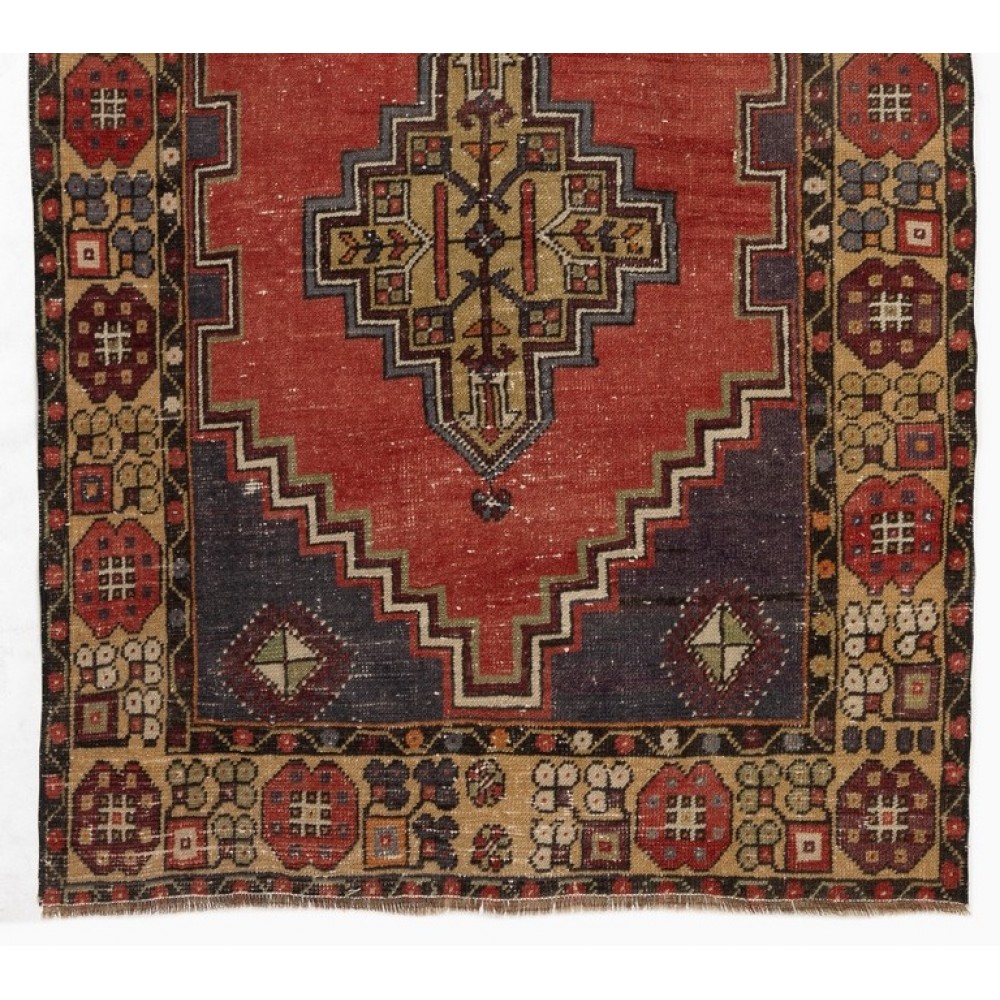 Vintage Handmade Turkish Village Rug, 100% Wool, One of a Kind
