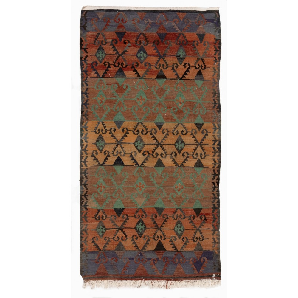 Vintage Turkish Runner Kilim with Geometric Design. %100 Wool