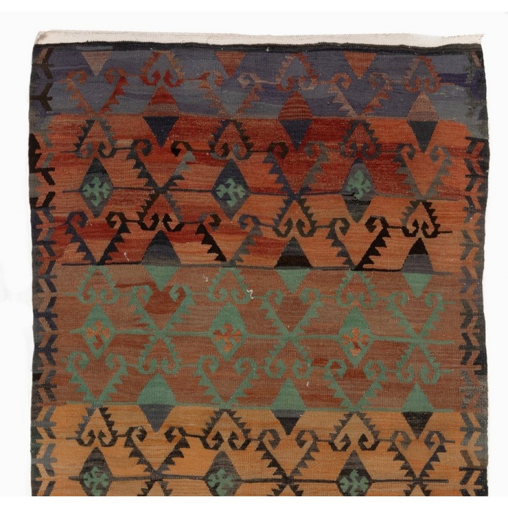 Vintage Turkish Runner Kilim with Geometric Design. %100 Wool