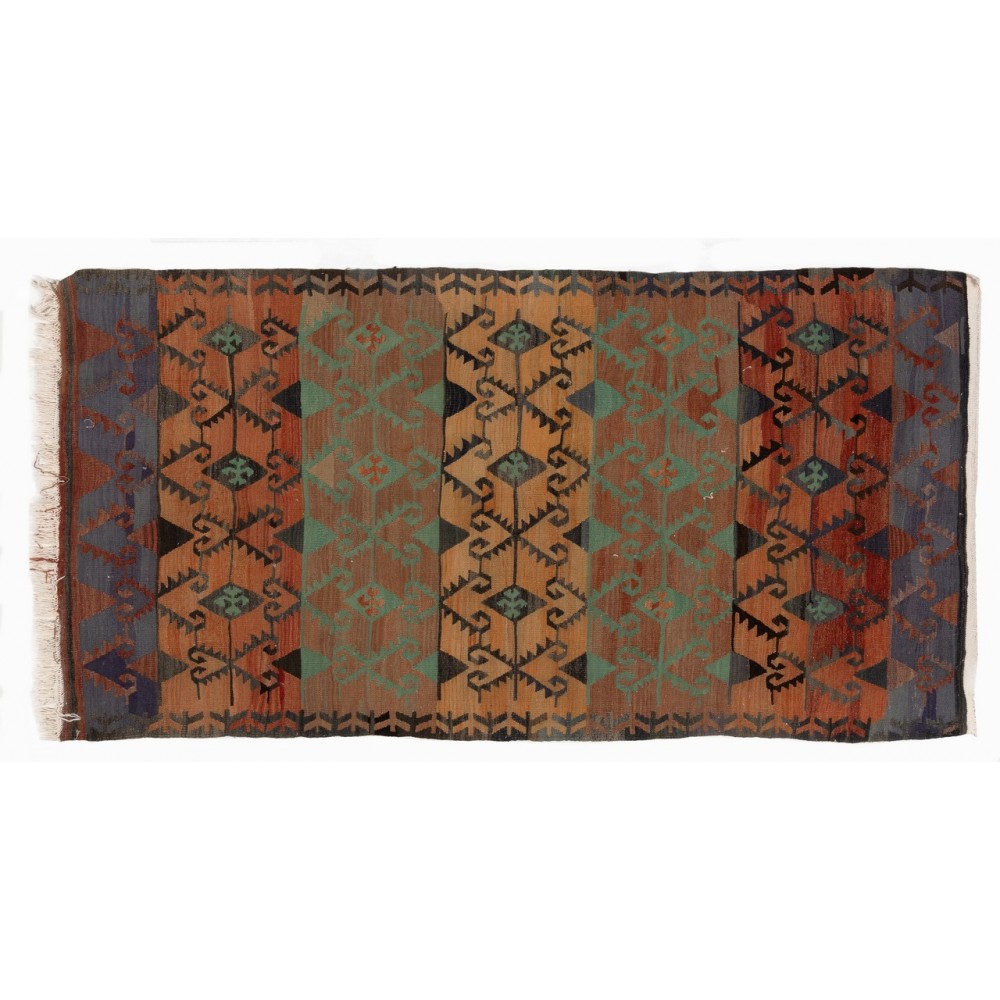 Vintage Turkish Runner Kilim with Geometric Design. %100 Wool