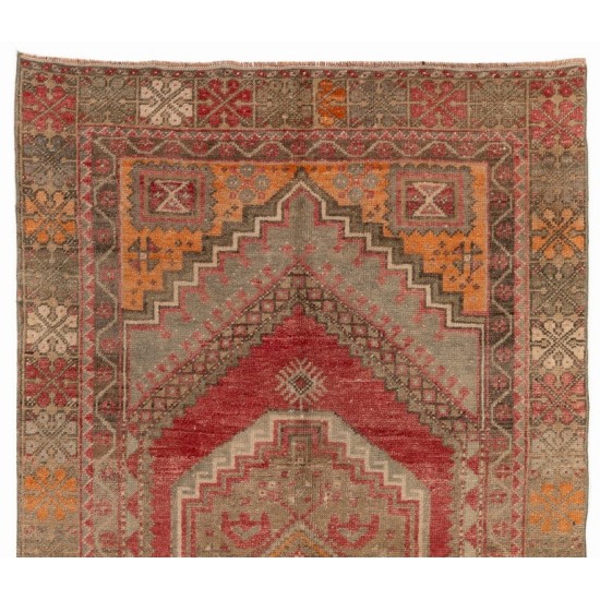 Vintage Handmade Turkish Rug with Soft Wool Pile in Warm Colors