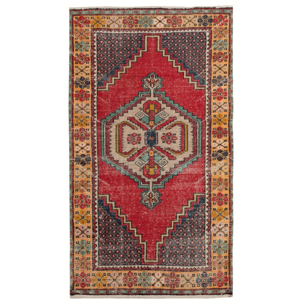 Vintage Hand-knotted Turkish Wool Accent Rug in Vibrant & Warm Colors