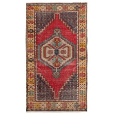 Vintage Hand-knotted Turkish Wool Accent Rug in Vibrant & Warm Colors