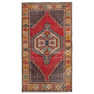 Vintage Hand-knotted Turkish Wool Accent Rug in Vibrant & Warm Colors