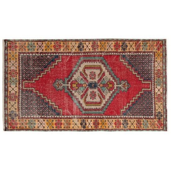 Vintage Hand-knotted Turkish Wool Accent Rug in Vibrant & Warm Colors