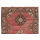 Vintage Hand-Knotted Turkish Triple Medallion Rug in Coral, Beige and Dark Green Vintage Hand-Knotted Turkish Triple Medallion Rug in Coral, Beige and Dark Green