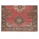 Vintage Hand-Knotted Turkish Triple Medallion Rug in Coral, Beige and Dark Green Vintage Hand-Knotted Turkish Triple Medallion Rug in Coral, Beige and Dark Green