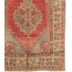 Vintage Handmade Turkish Rug with Soft Wool Pile in Warm Red, Orange and Gray