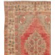 Vintage Handmade Turkish Rug with Soft Wool Pile in Warm Red, Orange and Gray