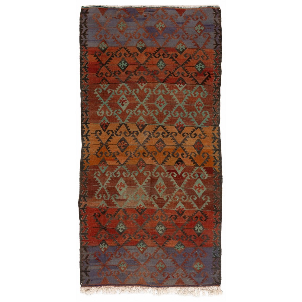 Vintage Turkish Kilim with Geometric Design. %100 Wool